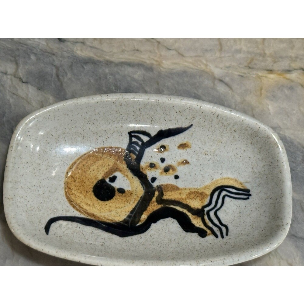 Lapid Israel Ceramic Stoneware Dish Hand-Painted Abstract Animal Motif MCM Vtg